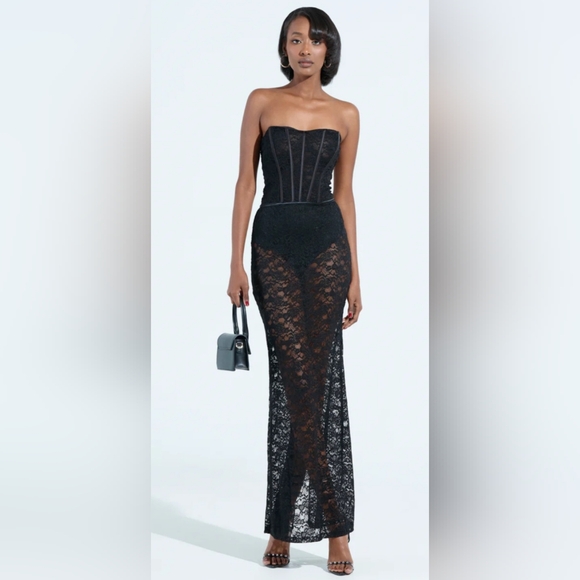 AKIRA Dresses & Skirts - Black Sheer Lace Maxidress